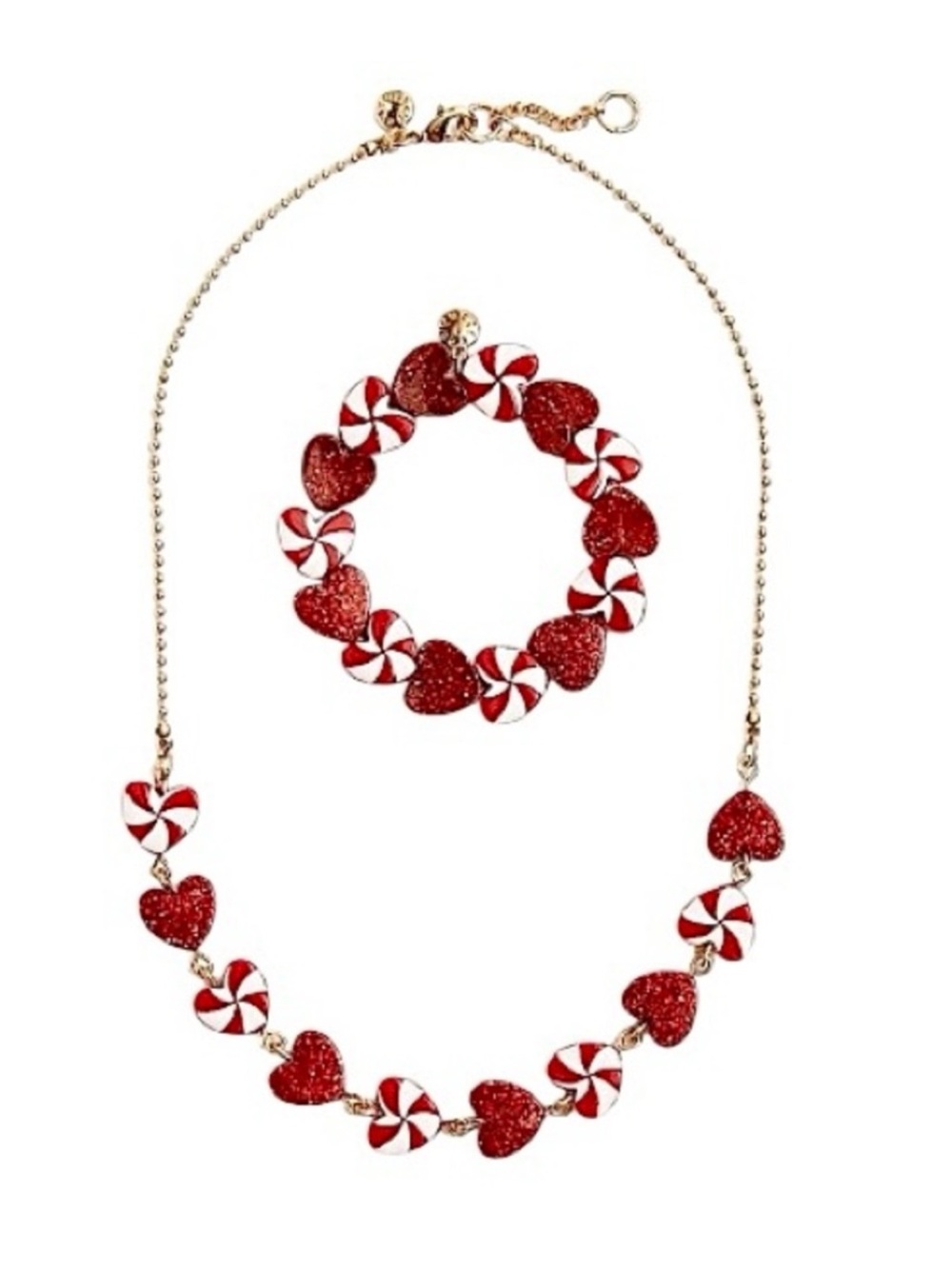 Crewcuts Red Glitter Heart & Peppermint Necklace and Bracelet Set